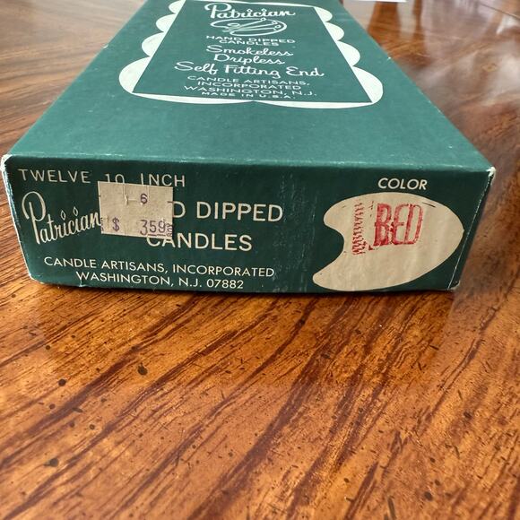 Vintage Patrician hand dipped smokeless dripless candles Red 10” Box of 12 - Picture 3 of 3